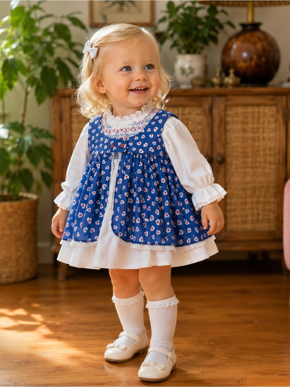 Vintage Polly Flanders Toddler 3T Dress Hand Smocked Long Sleeve Cottagecore